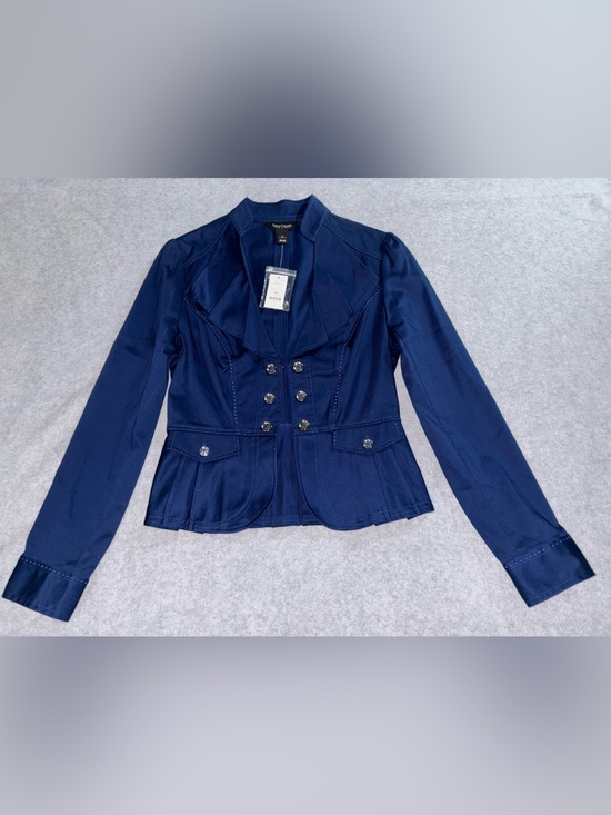 White House Black Market Jackets & Blazers - White House Black Market Navy Blue Ruffle Peplum Blazer